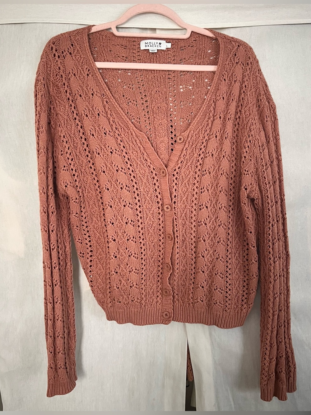Molly Bracken Crochet Knit Button Cardigan Sweater